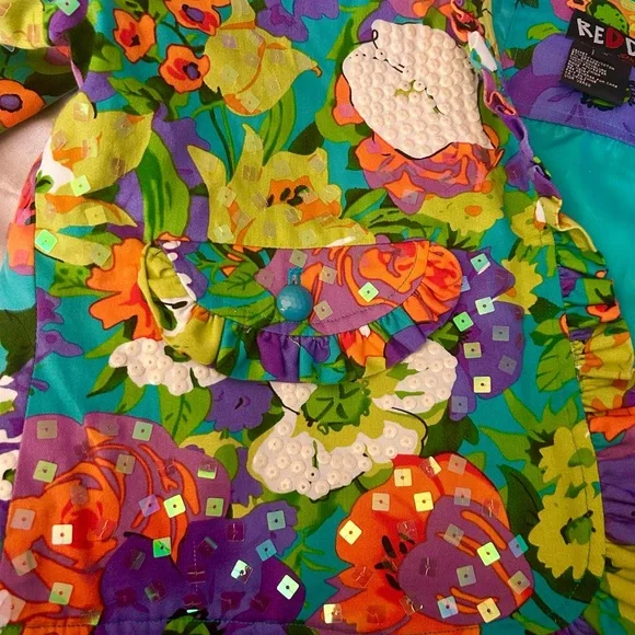 REDD Jeans Vintage Floral Sequin Cropped Jacket Ruffle Trim Festival Retro SZ 10 - Picture 5 of 9